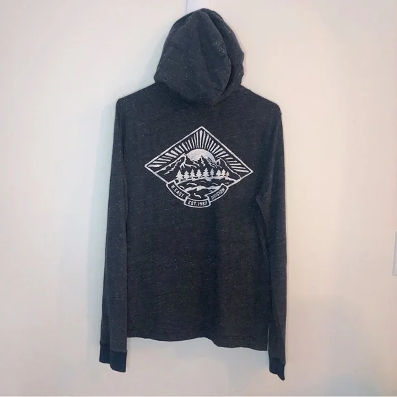 Graphic Outdoor Mountain Long Sleeve Shirt Hoodie Heathered Navy Blue Men’s M - Picture 2 of 6